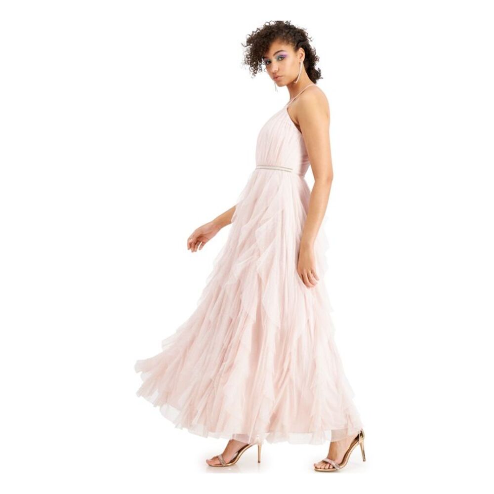 TEEZE ME Womens Pink Halter Full-Length Prom Fit + Flare Dress 15\16 - Picture 3 of 3
